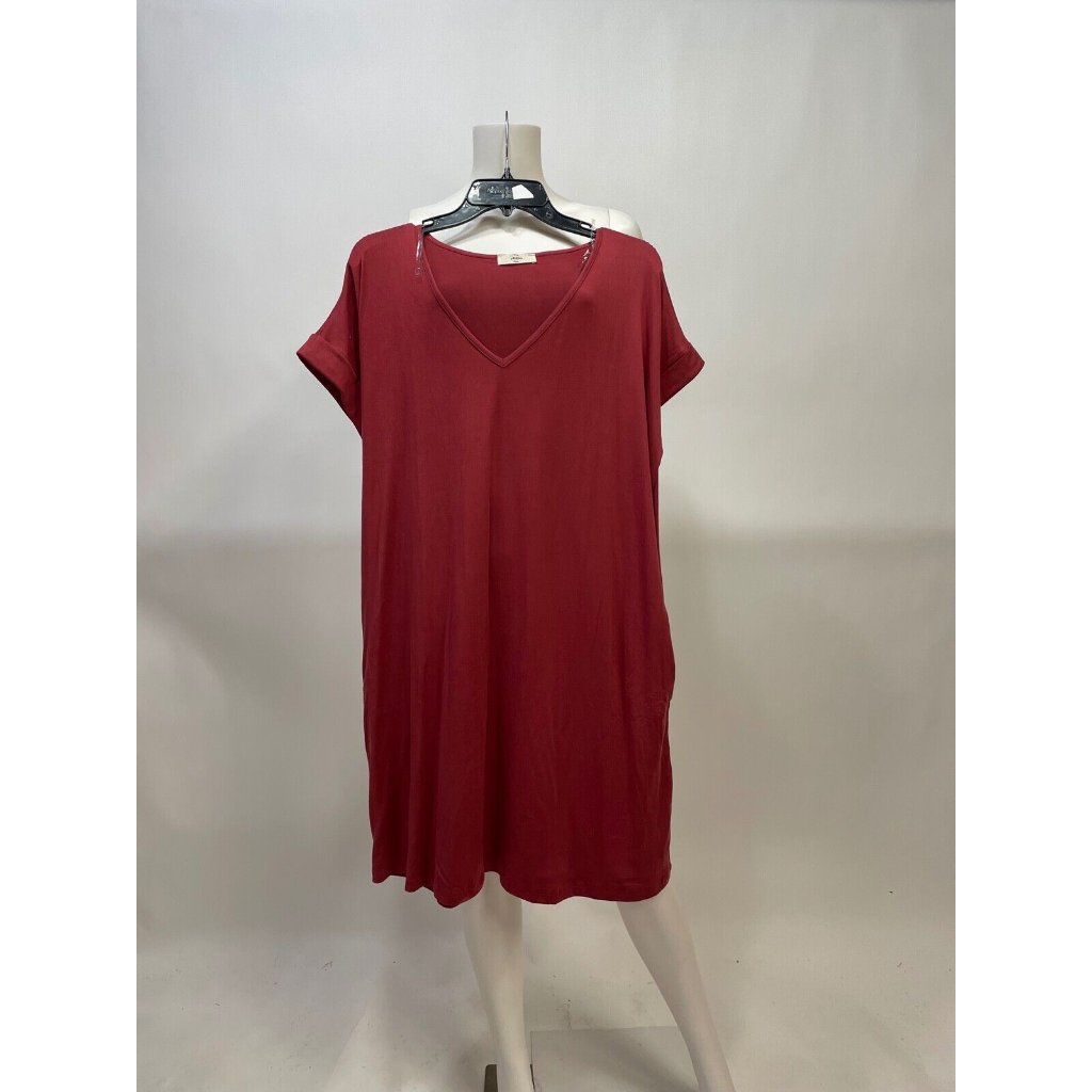 Entro Marsala Short Sleeve V-Neck Mini Dress